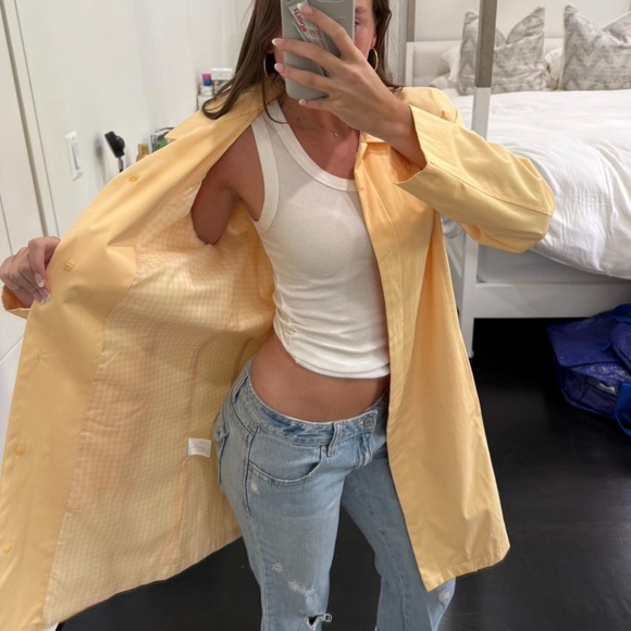 Light Yellow Women's Long Button Front Coat - Picture 2 of 5